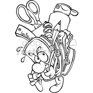 300x300 Royalty Free Black And White Cartoon Backpack Full Of School