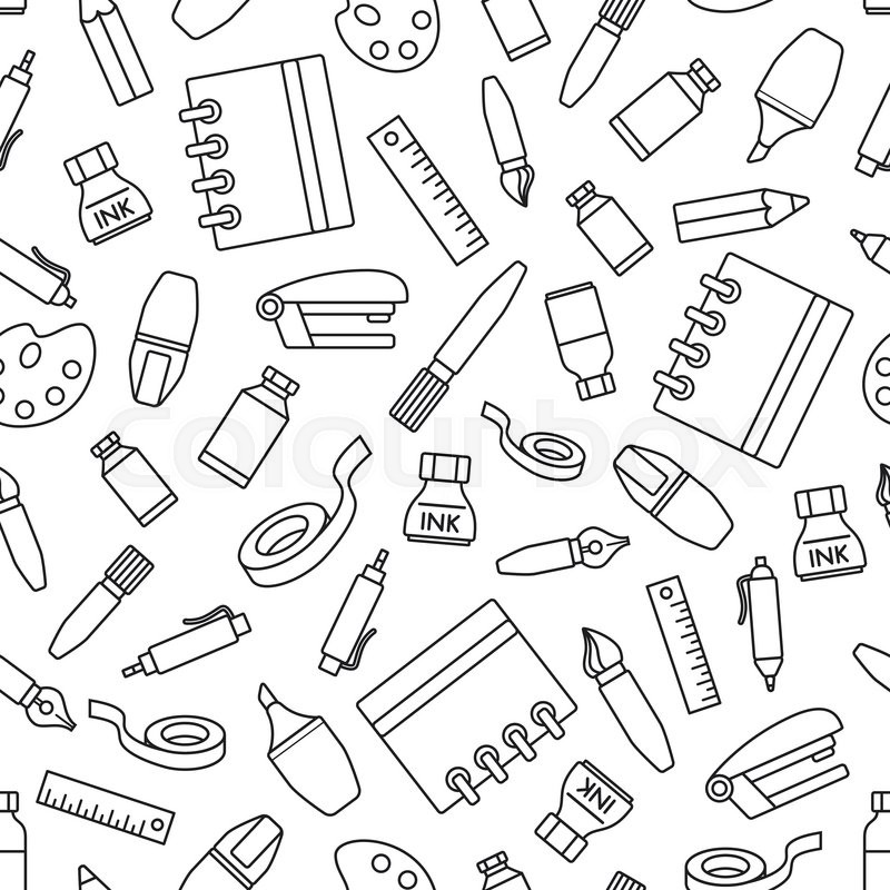 800x800 Seamless Pattern With Stationery Design Element. Various School