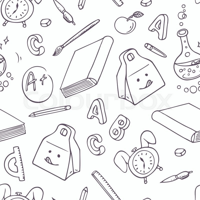 800x800 Back To School Doodle Objects. Hand Drawn School Supplies Seamless