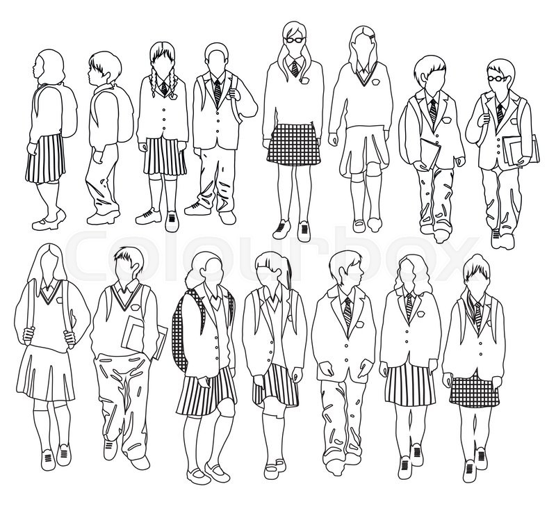 800x732 Group Of Vector Students. Boys And Girls Going To School Stock