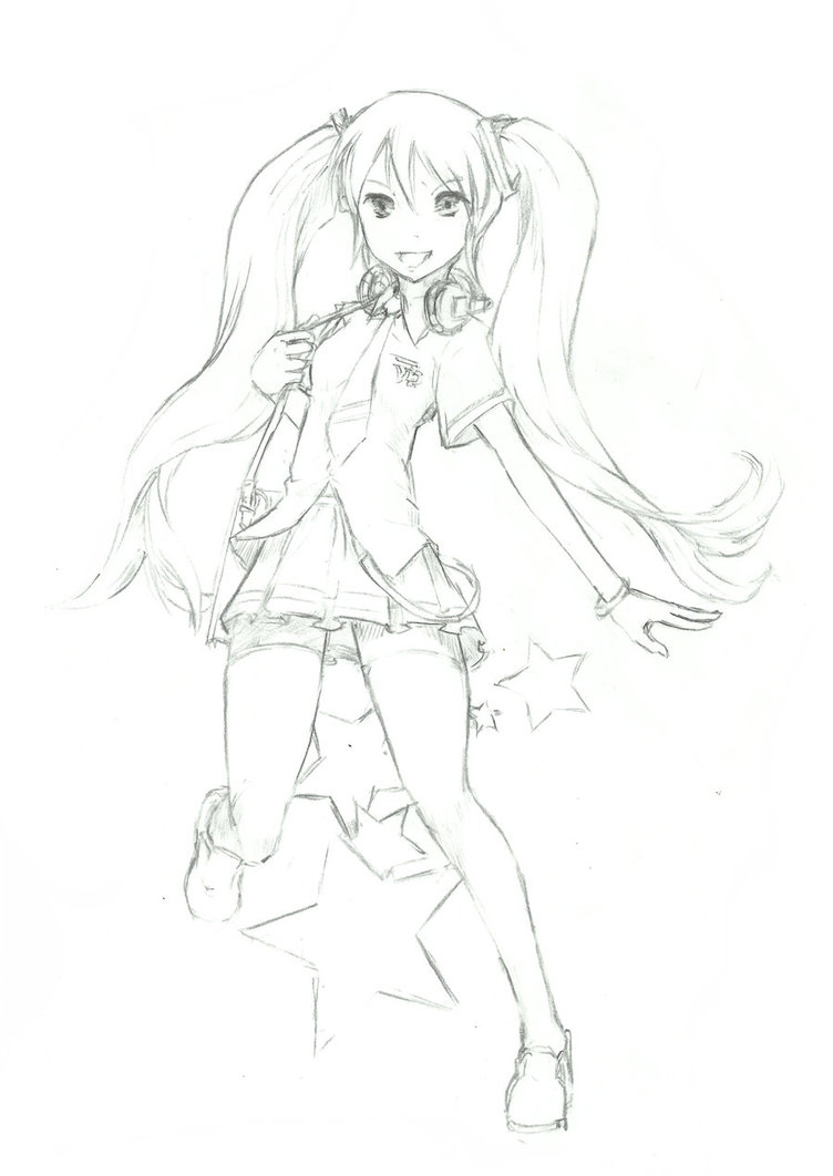 752x1062 Miku School Uniform Sketch By Lordless