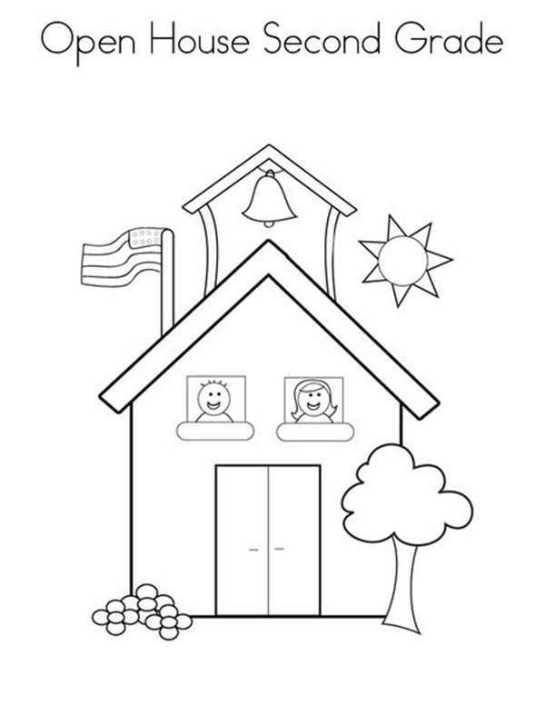 600x776 Open School House For Second Grade Coloring Page Coloring Sky