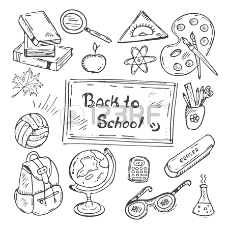 450x450 School Class Pattern With School Supplies. Vector Hand Drawn
