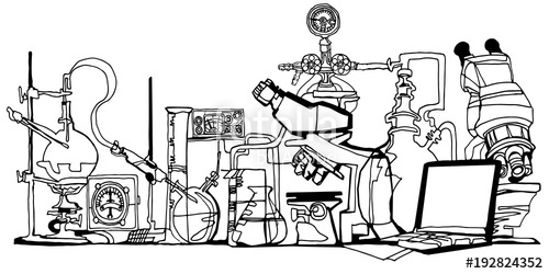500x250 Chemistry Or Physics Abstract Fantasy Laboratory Black Line Art
