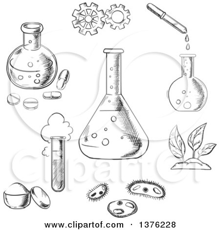 450x470 Clipart Of Black And White Sketched Experiment And Scientific