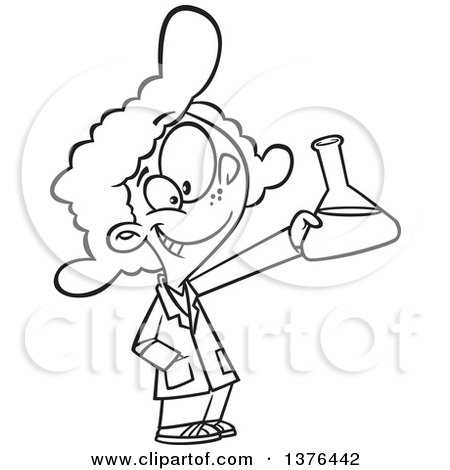 450x470 Clipart Of Cartoon Blacknd White School Girl Holding Up