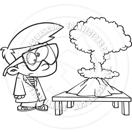 460x460 Cartoon Boy Science Experiment (Black And White Line Art) By Ron