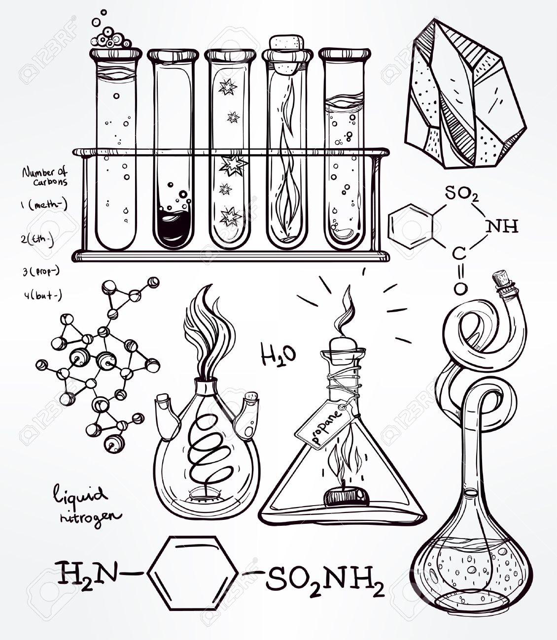 1130x1300 Hand Drawn Science Beautiful Vintage Lab Icons Sketch Set Vector
