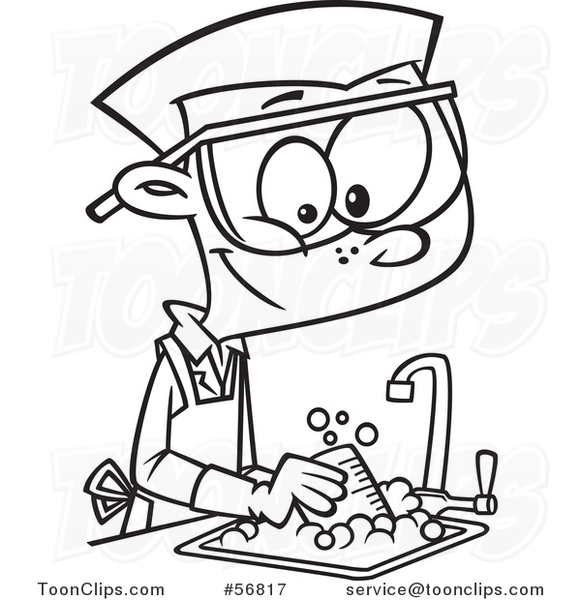 581x600 Cartoon Outline School Boy Cleaning Up In A Science Lab