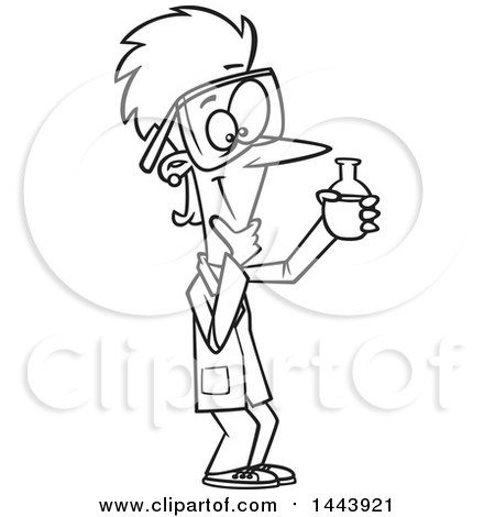 450x470 Clipart Of A Cartoon Black And White Lineart Scientist Woman