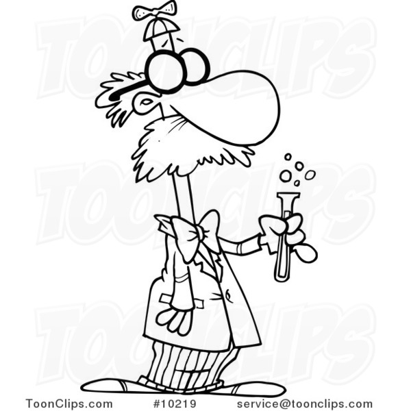 581x600 Cartoon Black And White Line Drawing Of A Goofy Scientist