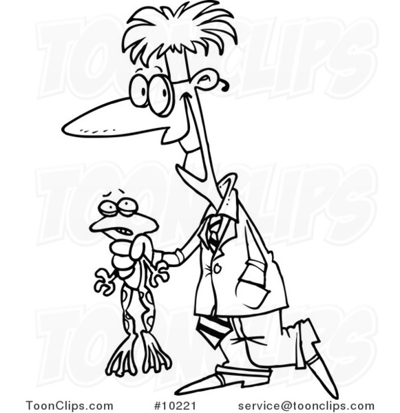 581x600 Cartoon Black And White Line Drawing Of A Scientist Holding A Frog