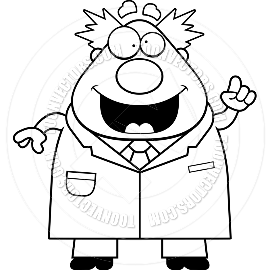 940x940 Cartoon Mad Scientist Idea (Black And White Line Art) By Cory