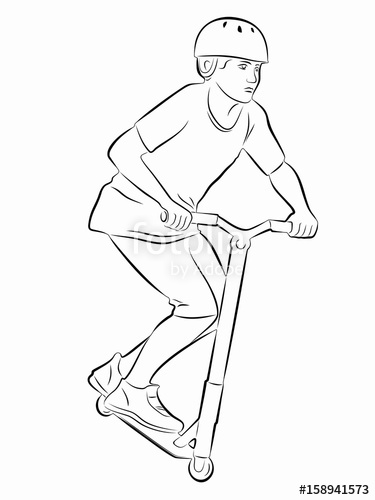 375x500 Illustration Of A Boy On A Scooter, Vector Draw Stock Image
