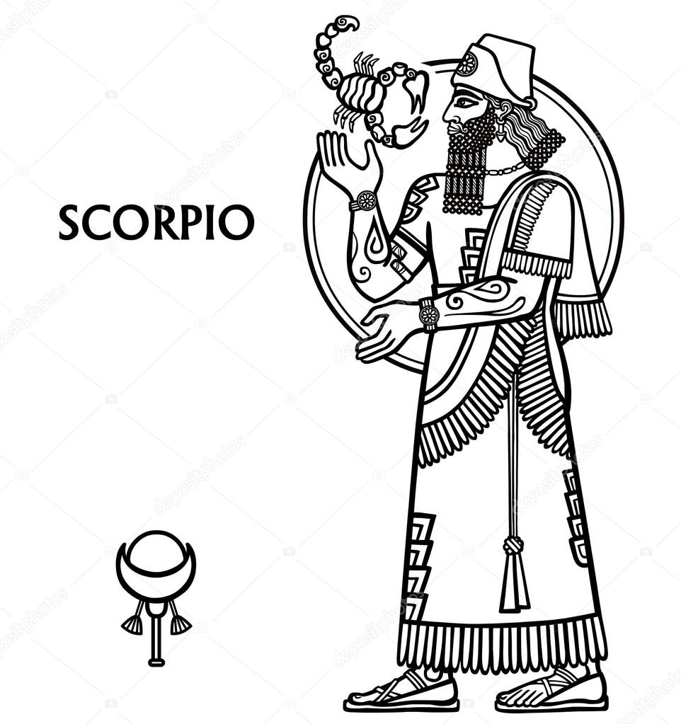 962x1023 Zodiac Sign Scorpio. Full Growth. Vector Illustration. Black