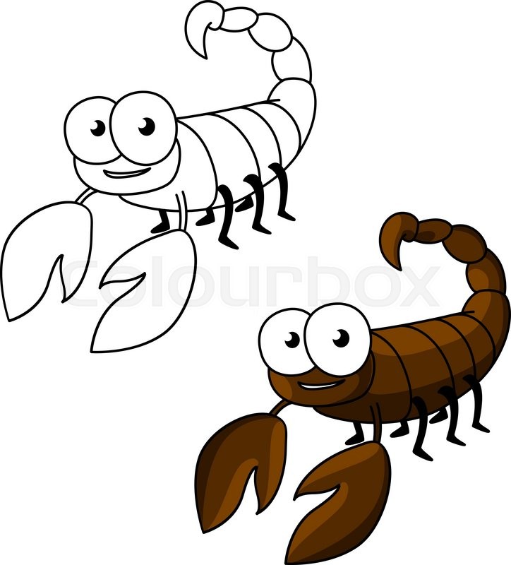 724x800 Cute Little Brown Scorpion Cartoon Character With Curved Tail