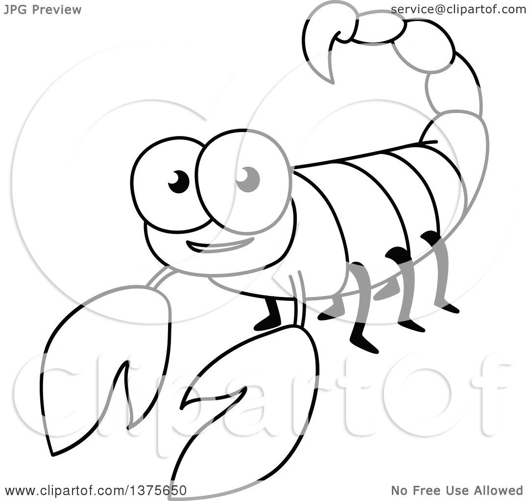 1080x1024 Clipart Of A Black And White Happy Scorpion
