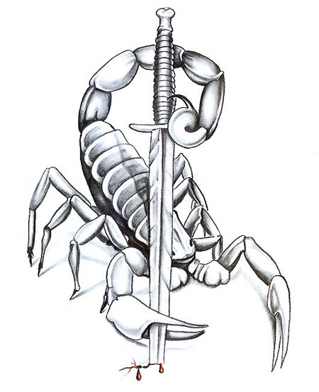 450x553 Dagger With Scorpion Tattoo Design