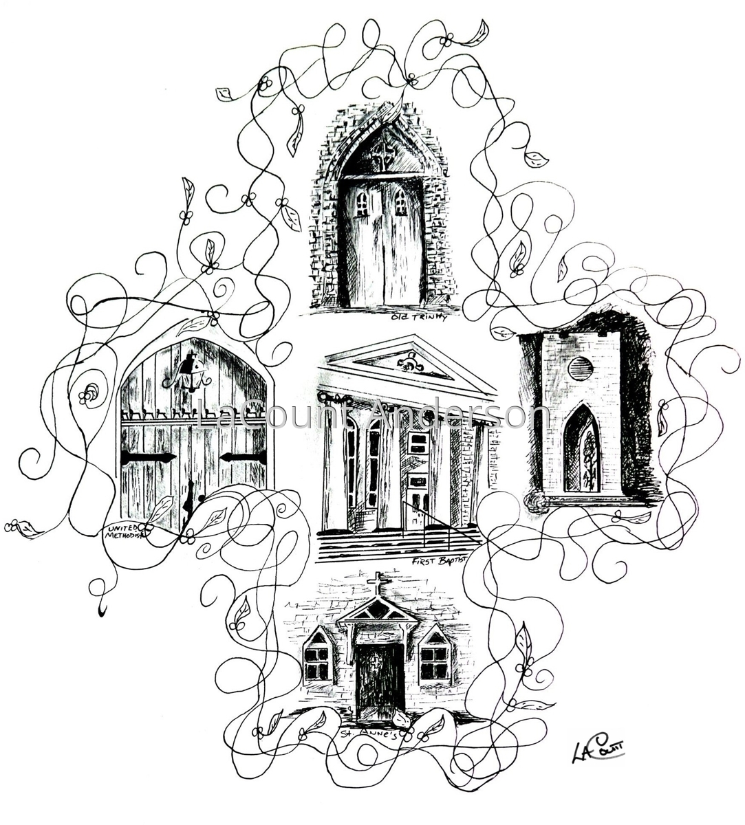 1083x1200 Drawing Church Doors, Scotland Neck (Original Art By Lacount