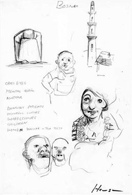 258x382 Peter Howson Obe (Scottish 1958 ) Bosnia Pencil Drawing, Signed