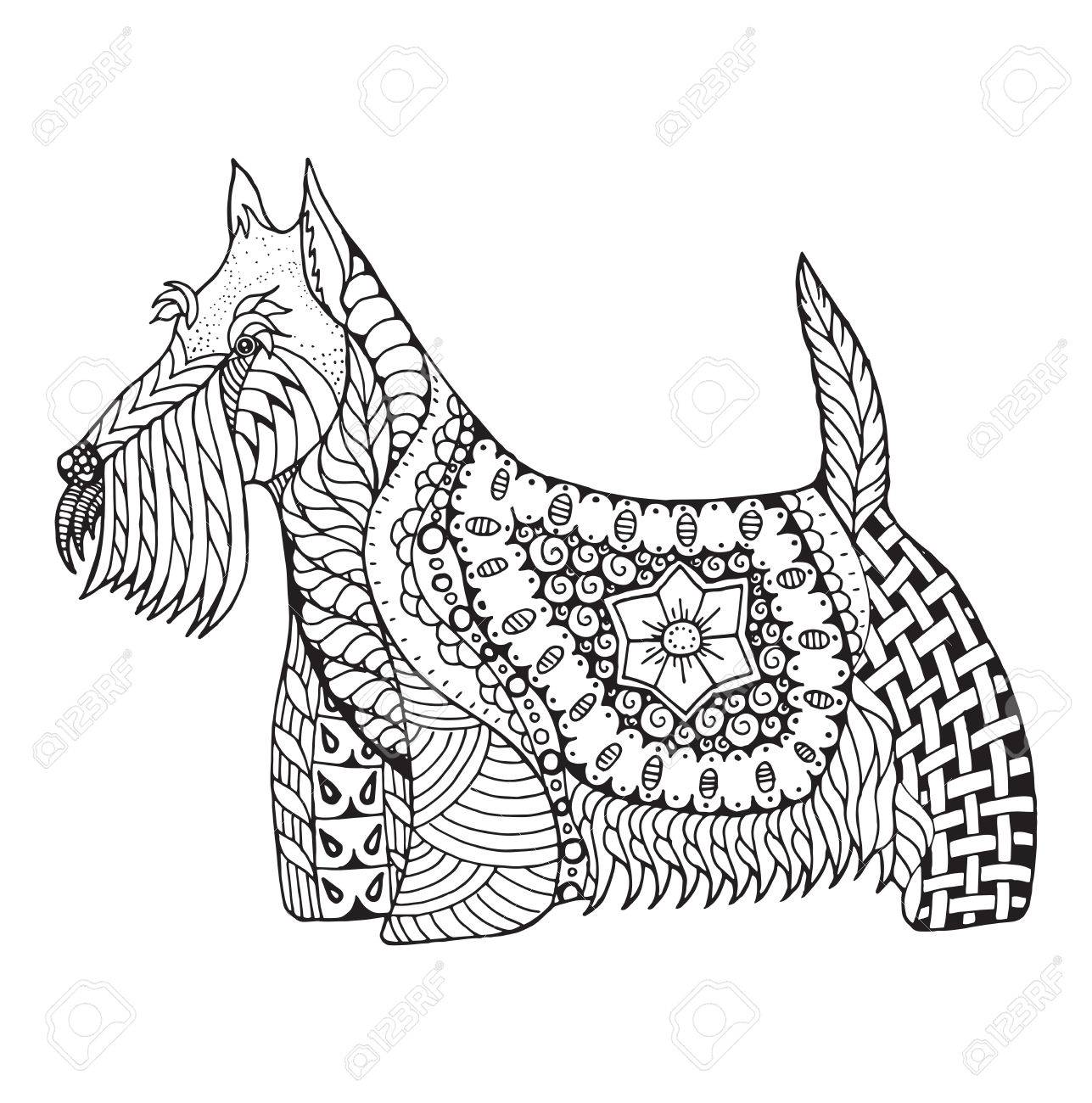 1287x1300 Scottish Terrier Dog Zentangle Stylized, Vector, Illustration