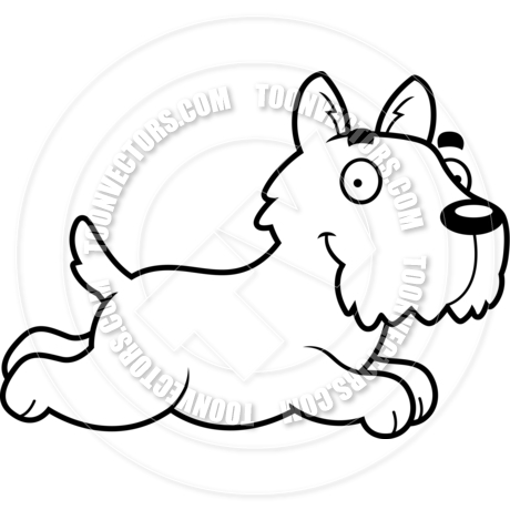 460x460 Cartoon Scottish Terrier Dog Running (Black And White Line Art) By