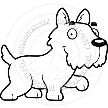 460x460 Cartoon Scottish Terrier Dog Walking (Black And White Line Art) By