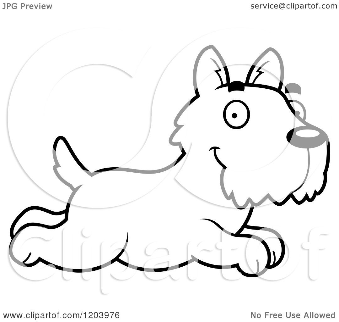 1080x1024 Cartoon Of A Black And White Cute Scottish Terrier Puppy Running