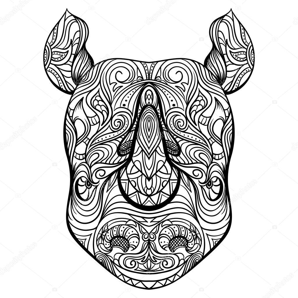 1024x1024 Rhino Head With Ornament. Tattoo Art. Retro Banner, Card, Scrap