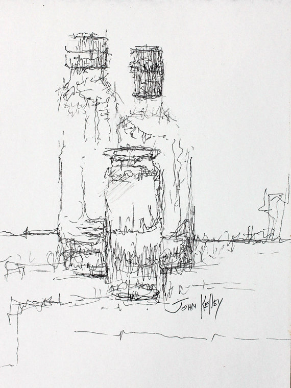 570x760 Original Drawing Pen And Ink Art Three Bottles By Jkelleystudio