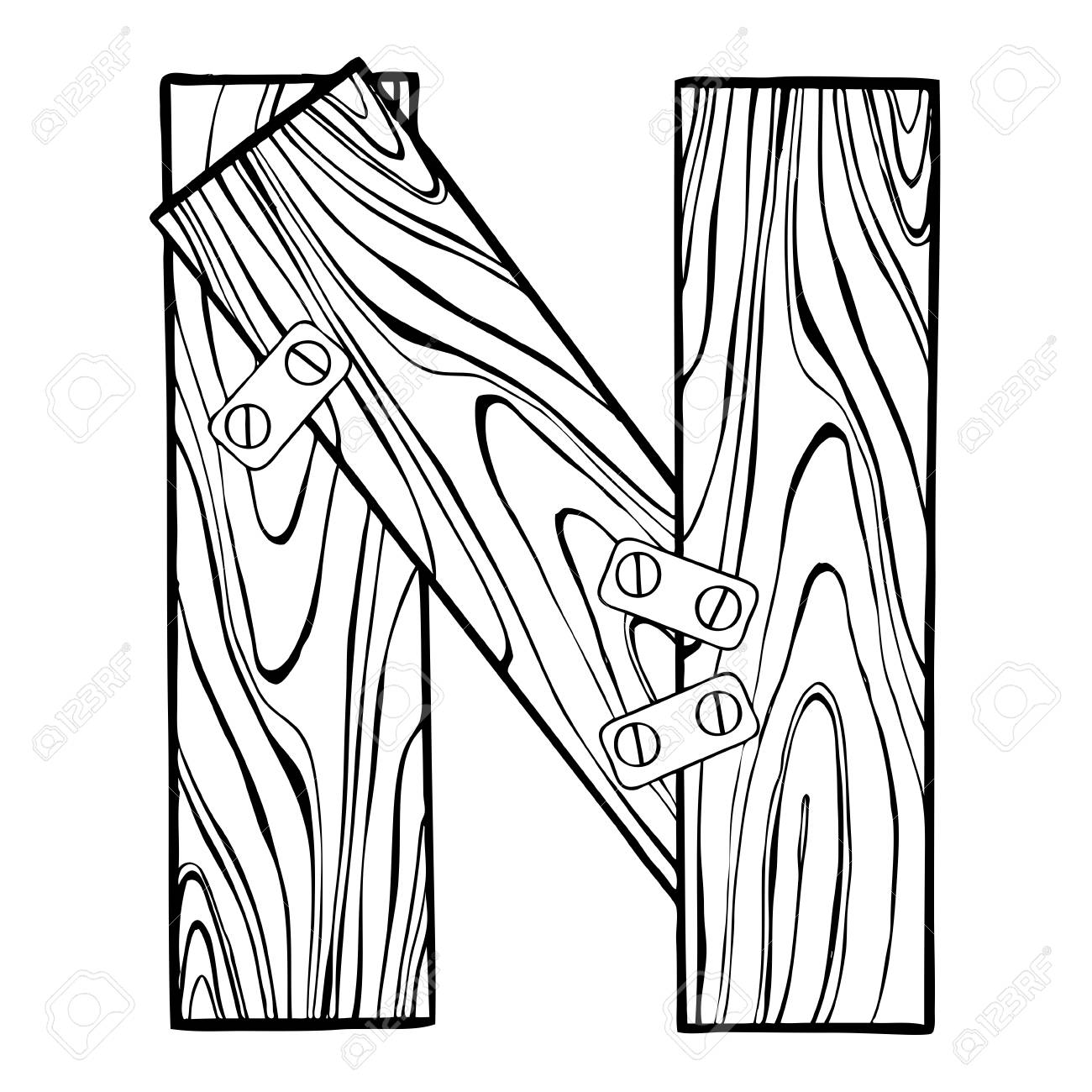1300x1300 Wooden Letter N Engraving Vector Illustration. Font Art. Scratch