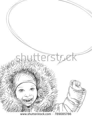 369x470 Sketch Of Happy Screaming 5 Year Old Girl With Hand Up Wearing