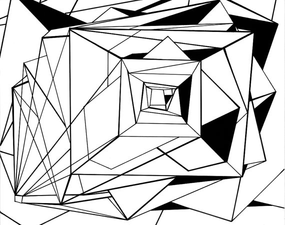 570x450 Hypercube Geometric Drawing Original Artwork Line By Djwinslow