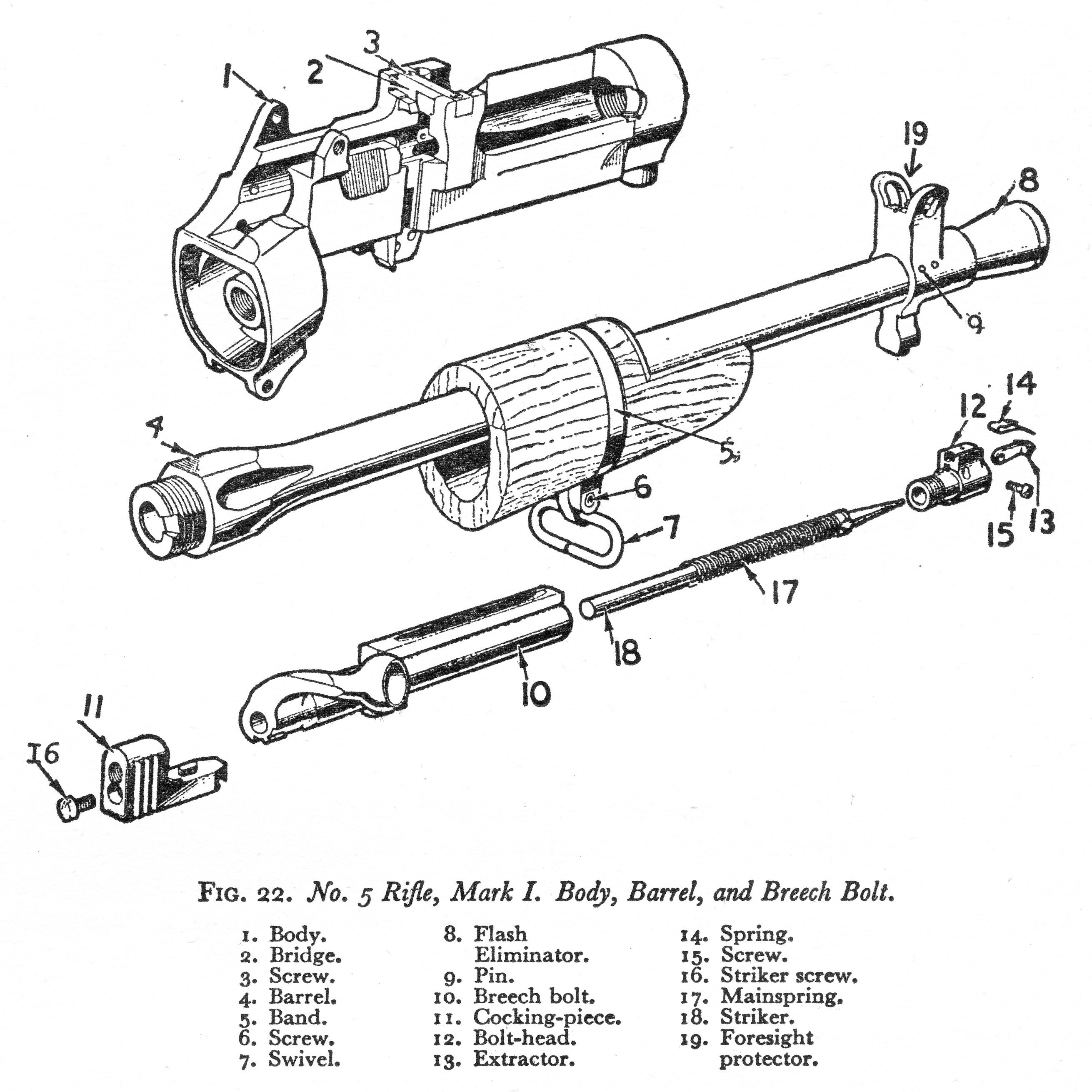 2621x2621 Line Drawing Of No.5 Mki Rifle Receiver, Bolt And Barrel Parts