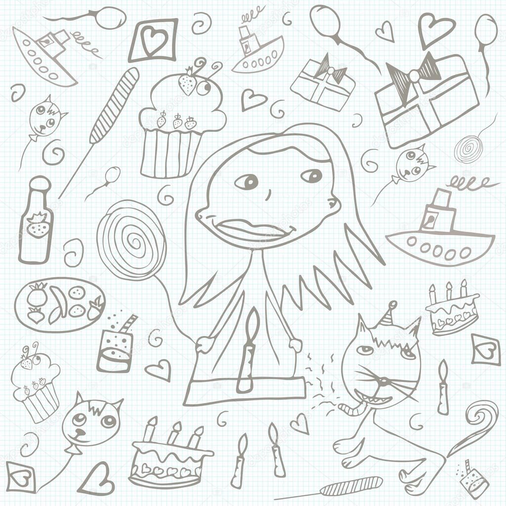 1024x1024 Happy Birthday Scribbles Doodles