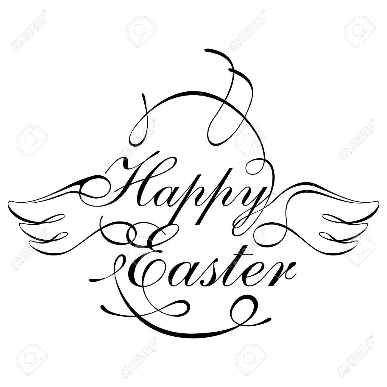 1300x1300 Happy Easter Script Design Element In Black And White Royalty Free
