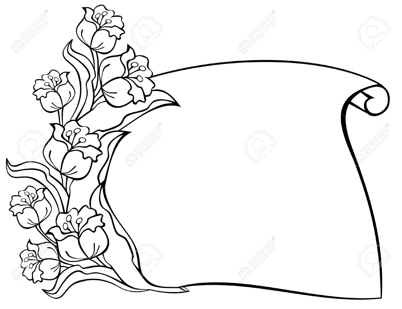 1300x999 Outline Flowers With Paper Scroll Copy Space Available Royalty
