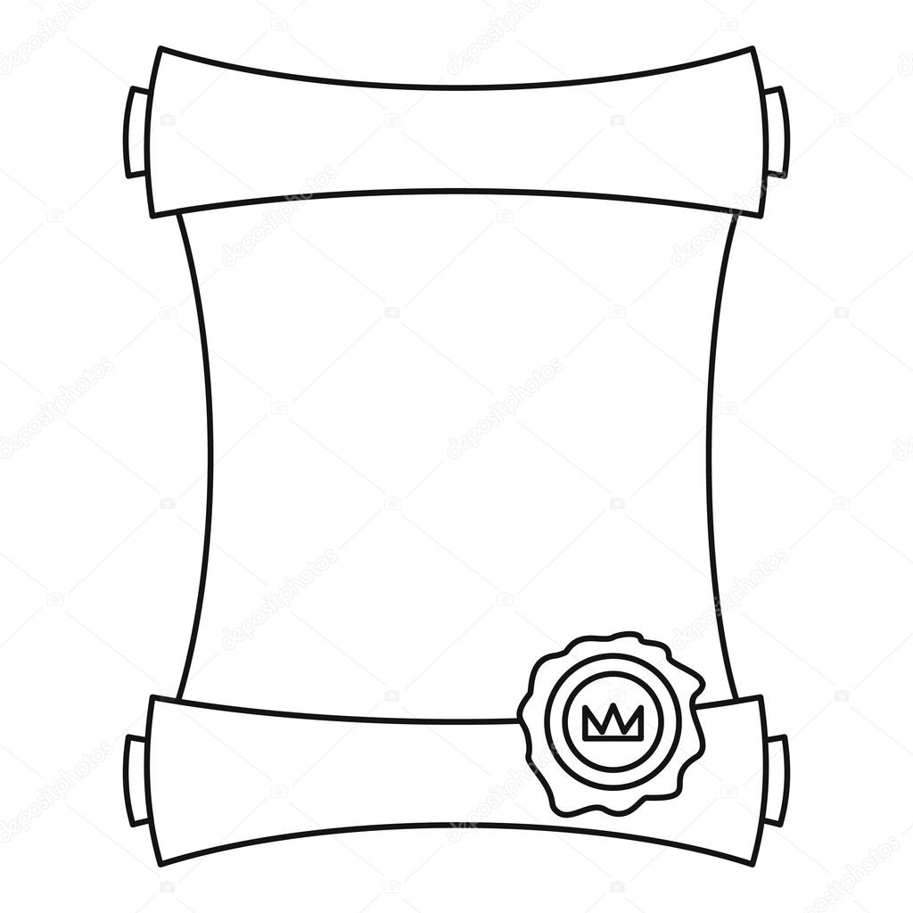1024x1024 Paper Scroll With Wax Seal Icon, Outline Style Stock Vector