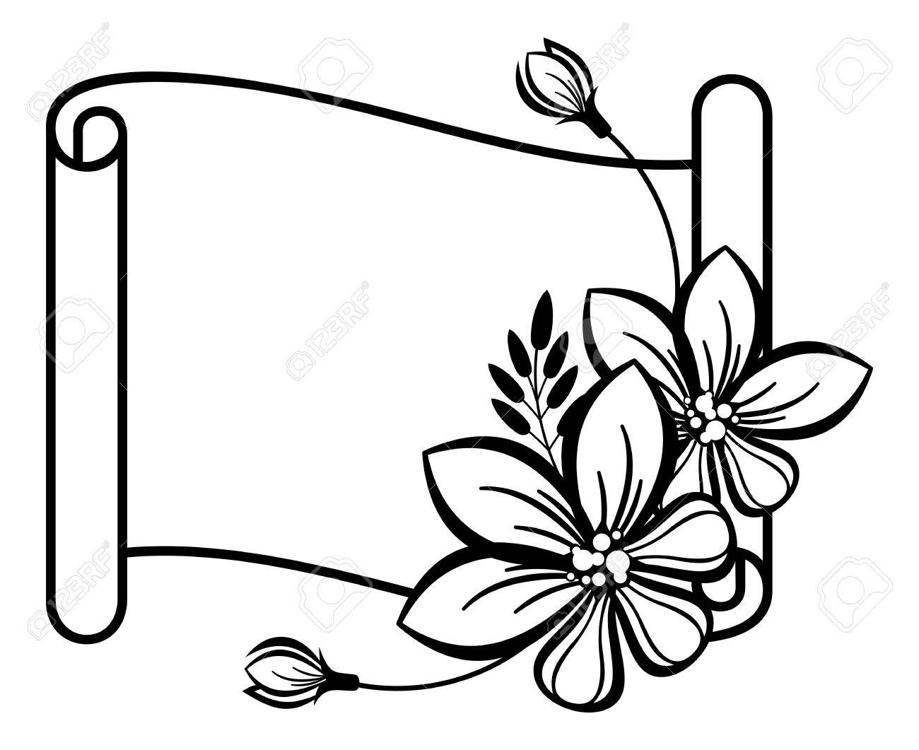 1300x1061 Contour Of The Paper Scroll With Decorative Flowers Royalty Free