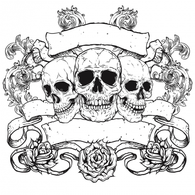 400x400 Three Skulls With Banners Scrolls And Roses Stock Photo Thye Gn