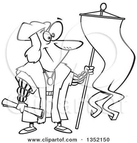 450x470 Outline Clipart Of Cartoon Black And White Christopher Columbus