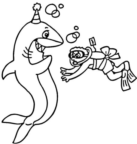 456x480 Scuba Diver And A Happy Shark Coloring Page Free Printable