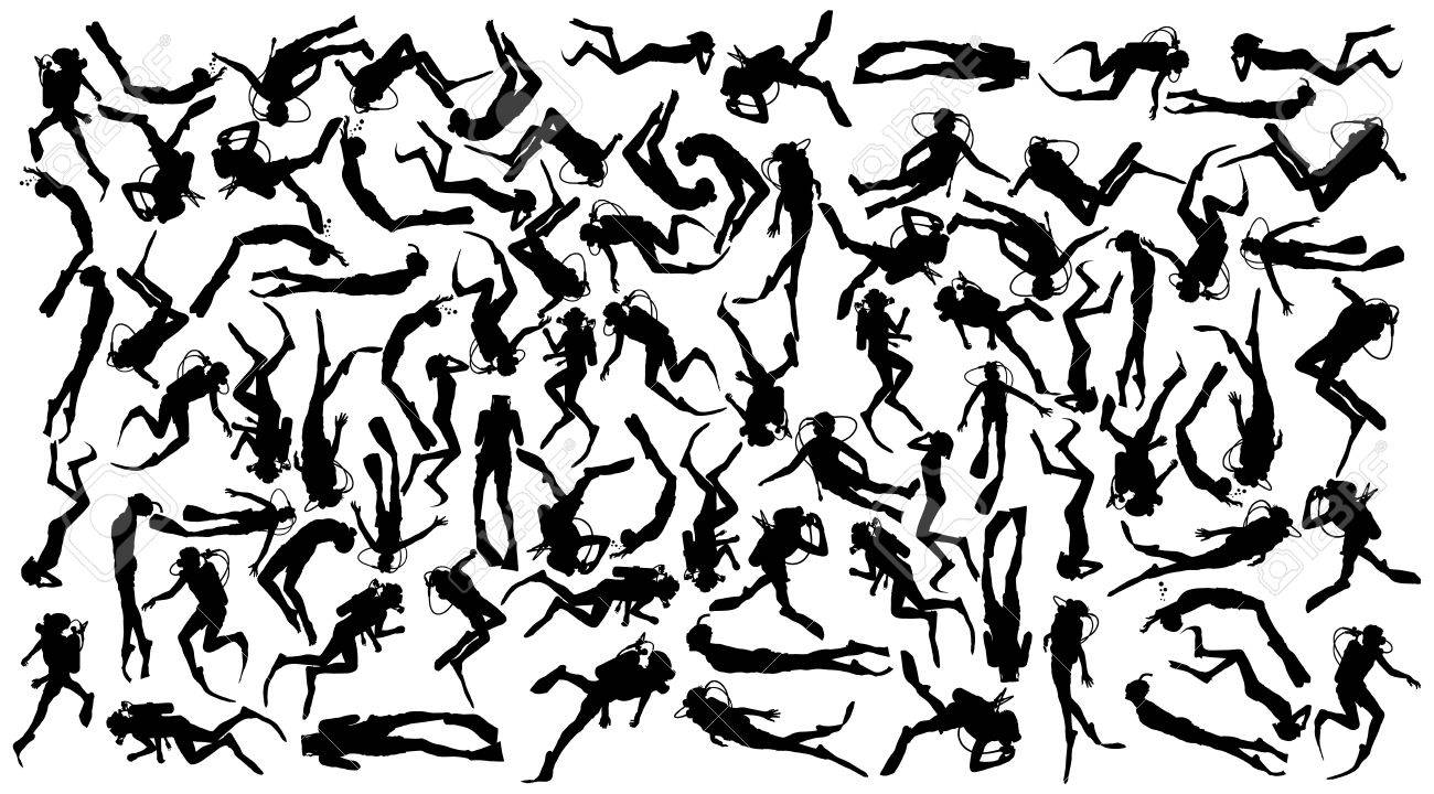 1300x720 Scuba Diving Silhouette Vector Illustration Isolated On White