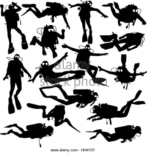 516x540 Set Black Silhouette Scuba Divers Stock Photos Amp Set Black