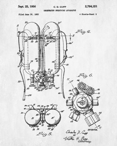384x480 Scuba Diving Patent Print Dive Gear Blueprint Marine Poster