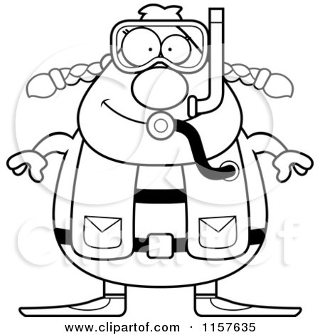 450x470 Cartoon Clipart Of A Black And White Chubby Female Scuba Diver