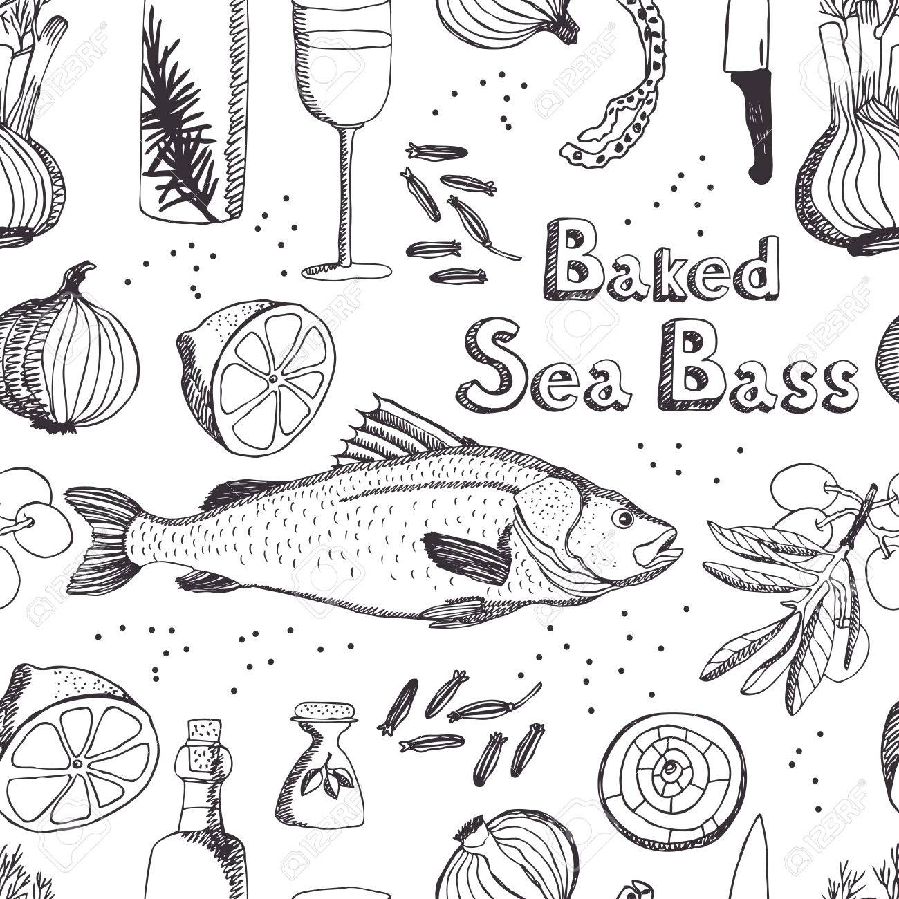 1300x1300 Baked Sea Bass Seamless Background Royalty Free Cliparts, Vectors