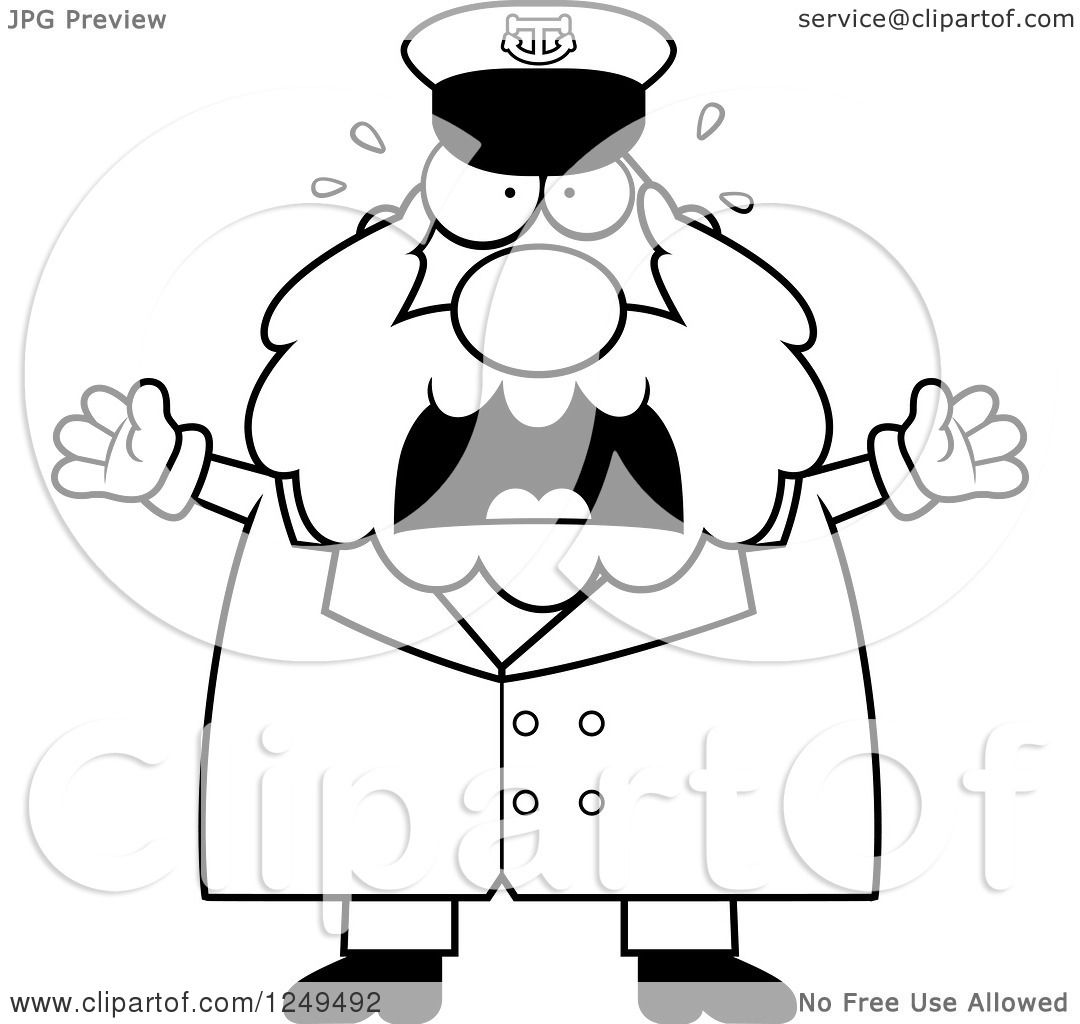 1080x1024 Clipart Of A Black And White Scared Screaming Chubby Sea Captain