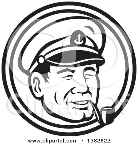 450x470 Clipart Of Retro Blacknd White Sea Captain Smoking Pipe In