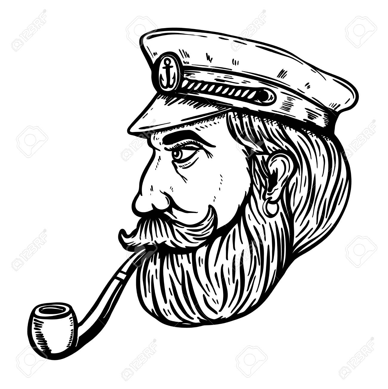 1299x1300 Illustration Of Sea Captain With Smoking Pipe Isolated On White